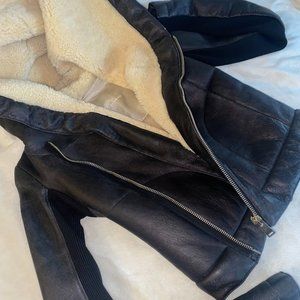 Rick Owens Leather, Shearling Hooded Moto Jacket XS